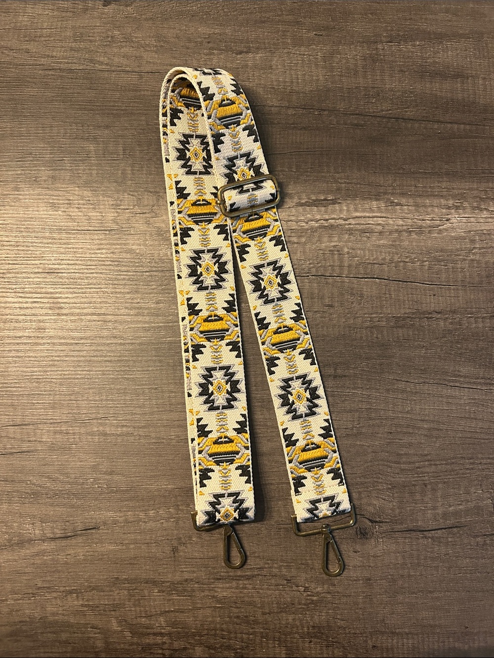 Woven Geometric Crossbody Strap in Cream, Black and Yellow